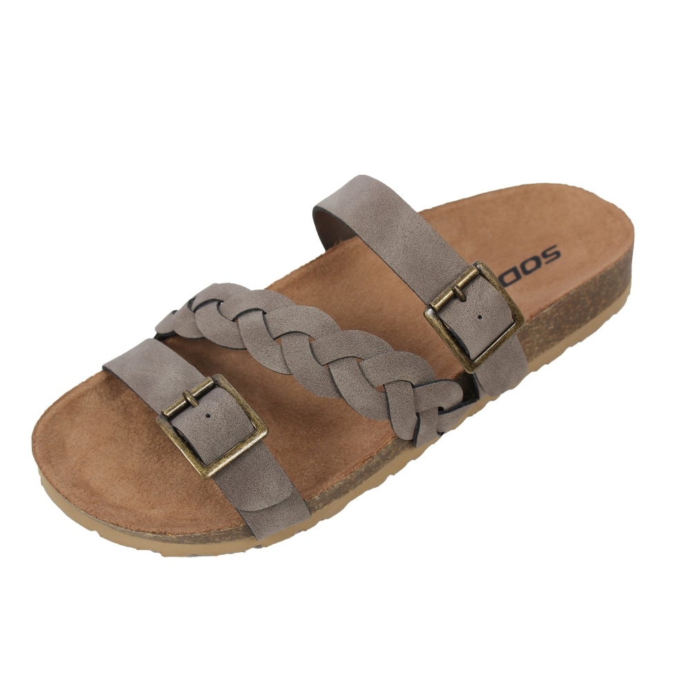 Taupe Buckle Strap Cork Platform Slip On - Picture 2 of 7